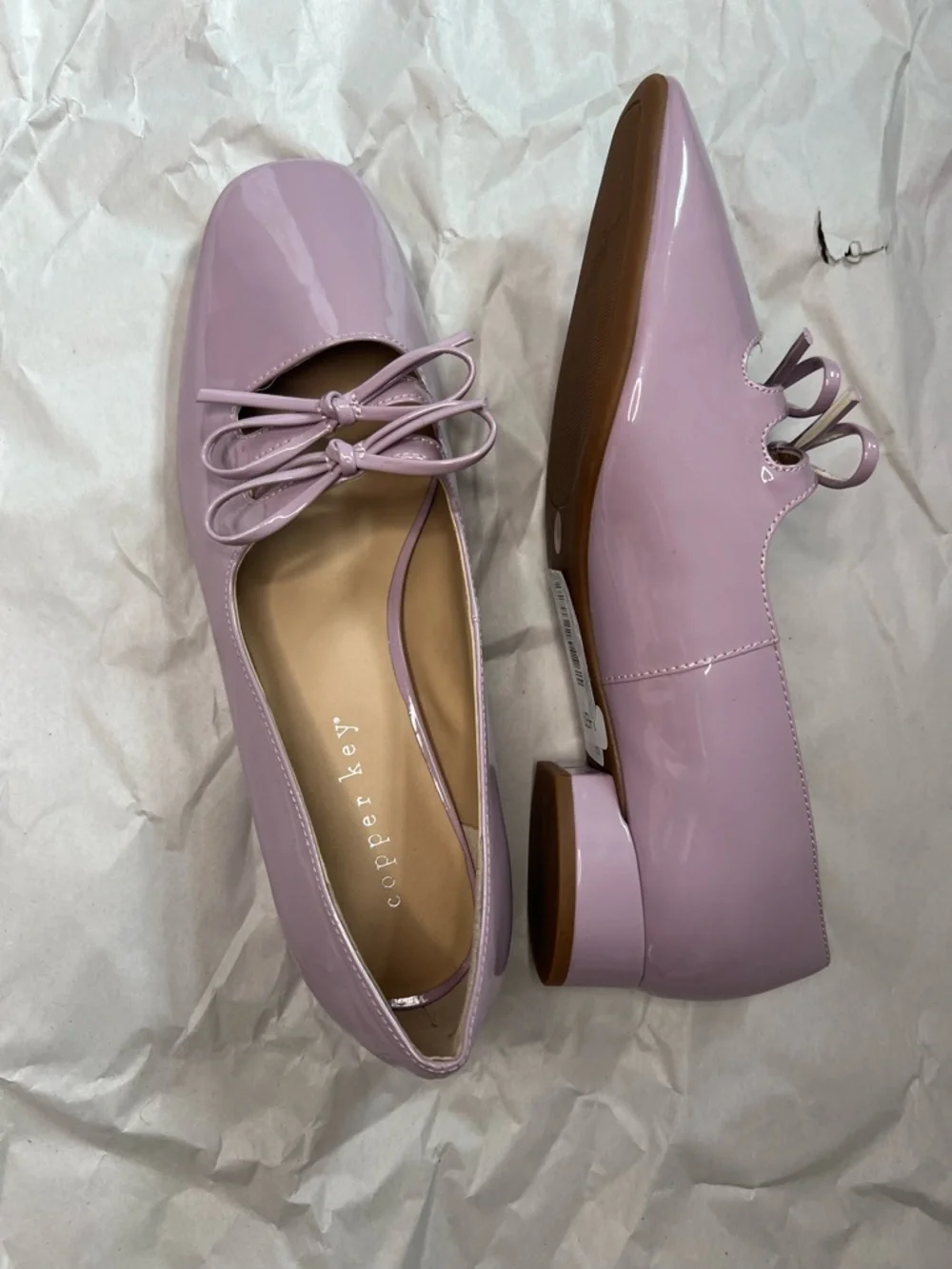 Copper Key Frolic Patent Double Bow Marry Jane Lavender Flats in Size 6.5M